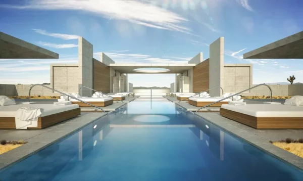 inviting hospitality around the pool with amazing architecture at CasaPlutonia Resort made by Archillusion Design one of the TOP Architecture Firms in Los Angeles