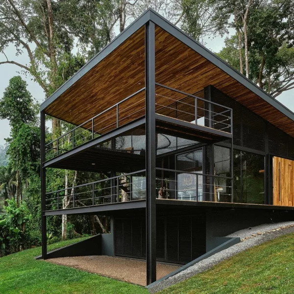 Black House employing passive design strategies for sustainability.