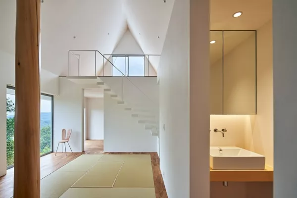 Interior perspective of HANARE-I, showcasing elegant Japanese architecture.