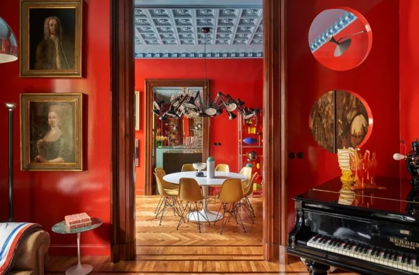 Vibrant interior showcasing hyper color use in a Milan residence.