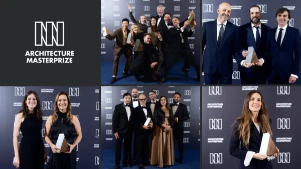 Winners of the 2024 Architecture MasterPrize pose during the photo call at the Guggenheim Museum Bilbao, celebrating their achievements.