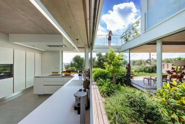 View of the balcony from inside The Garden House in the City.