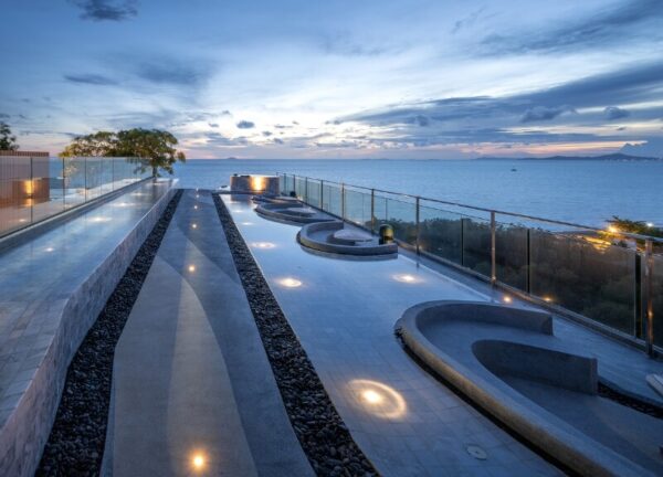 Night view from Bayphere Hotel Pattaya looking directly at the sea under soft lighting.