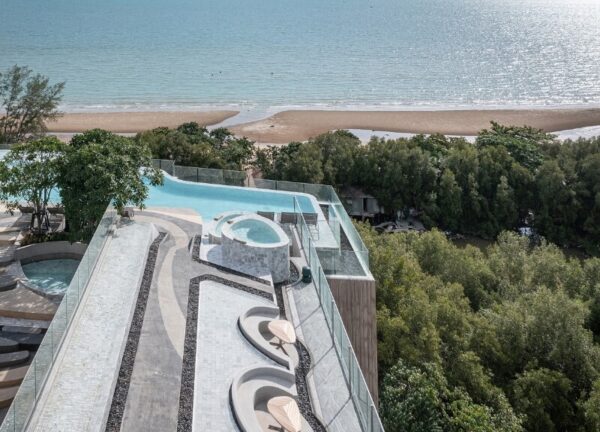 View of the Gulf of Thailand from Bayphere Hotel Pattaya, showcasing its landscape design.
