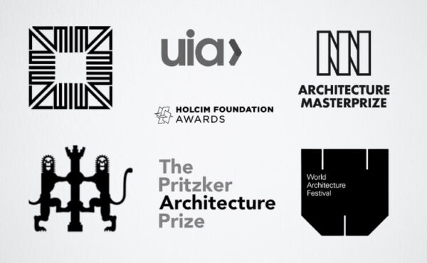 Architectural awards 2025, featuring Architecture MasterPrize, Pritzker Prize, RIBA International Prize, Aga Khan Award, Holcim Awards, UIA Gold Medal, and WAF