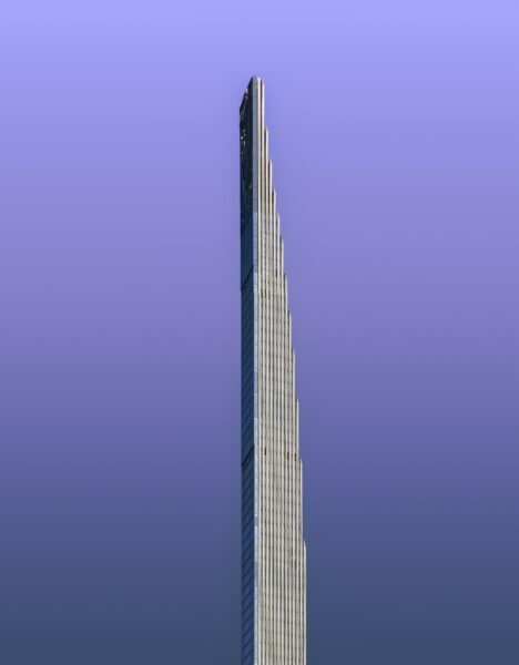 New York skyline in golden hour light with soft purple tones