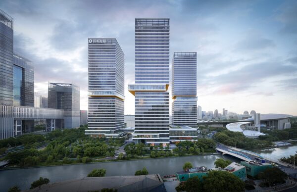 Huamu Lot 10 – The Summit towers with central plaza in Shanghai