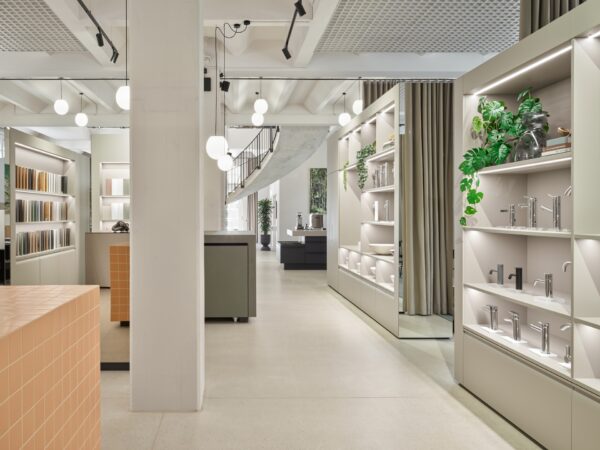 Retail exhibition area with curated displays and material libraries