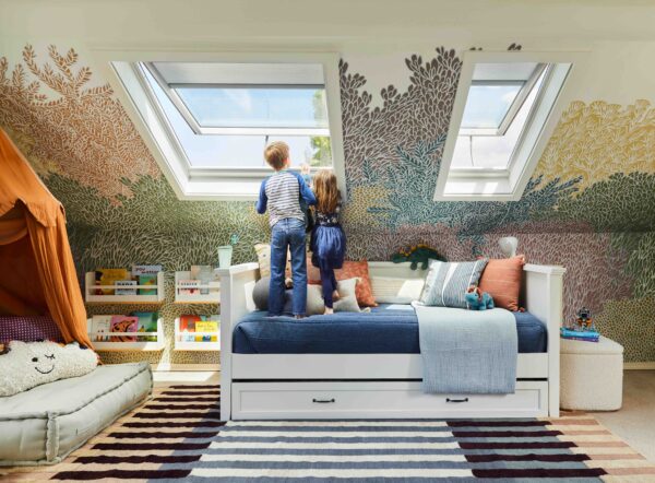 Modern home interior with VELUX skylight and natural daylight