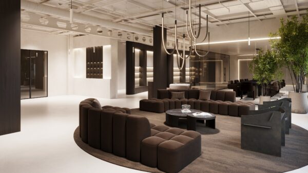 Felina Corporate Headquarters lounge walnut interior Los Angeles