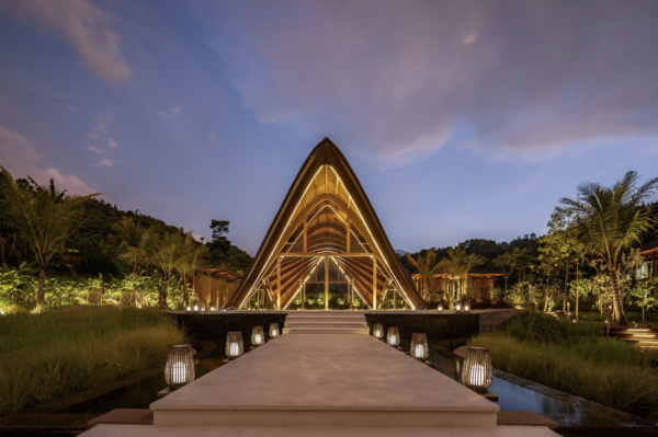 Front entrance view of Kencana Nest chapel by K-Thengono Design Studio in Bogor, Indonesia
