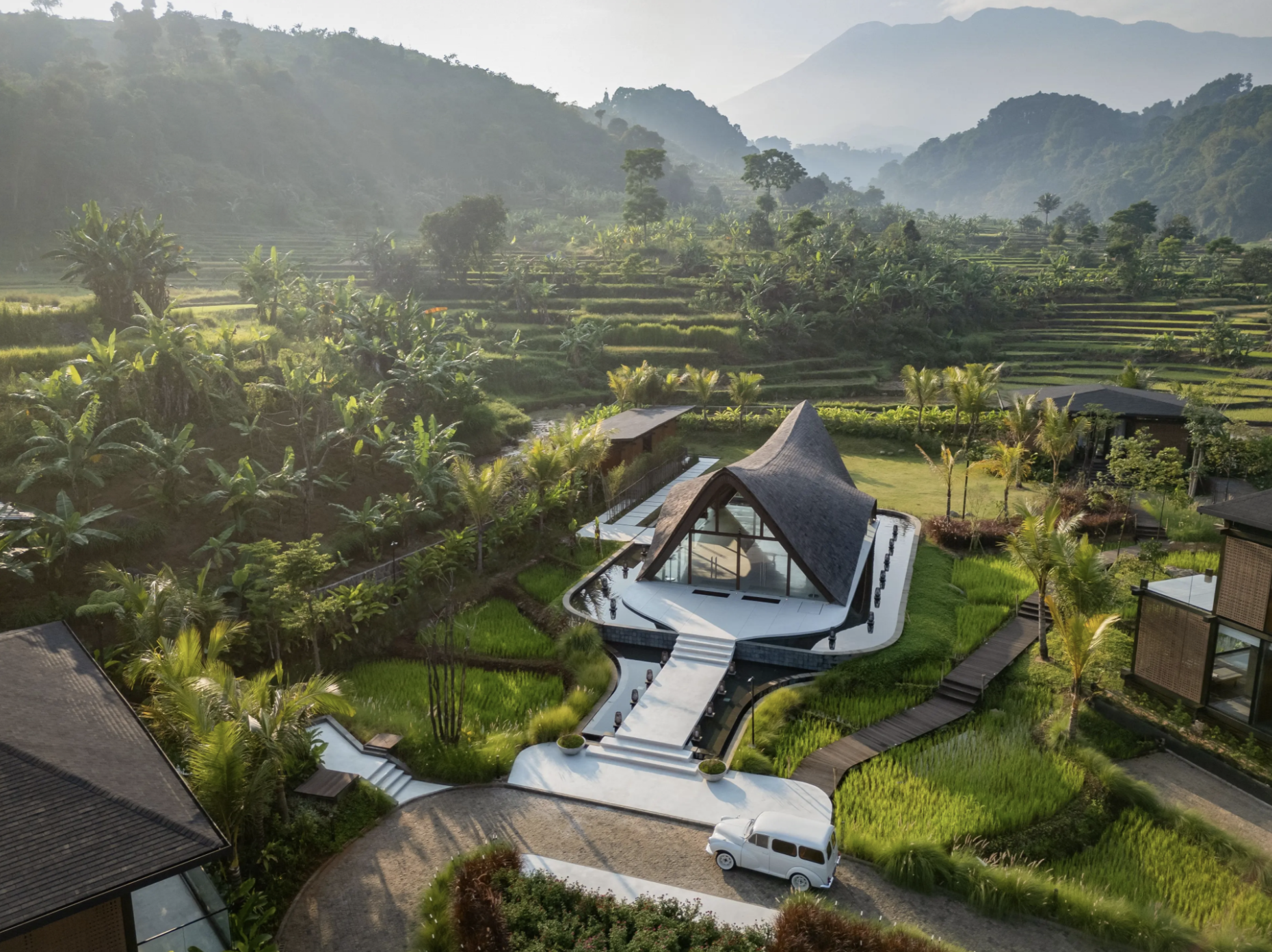 Aerial view of Kencana Nest wedding compound in Bogor, Indonesia