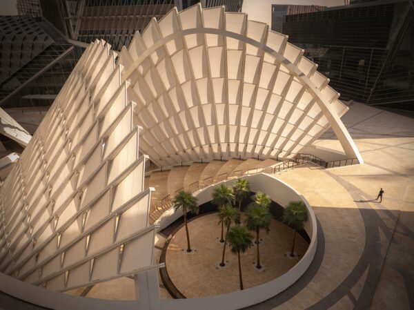 Contemporary buildings and architectural forms at KAFD in Riyadh photographed by Shoayb Khattab